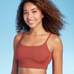 *NWT Shade & Shore Large (12-14) Brown Ribbed Bikini Swim Bralette Top
